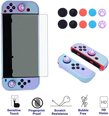 Dockable Case for Nintendo Switch - COMCOOL 3 in 1 Protective Cover Case for Nintendo Switch and Joy-Con Controller with Screen Protector and Thumb Grips - Purple and Cyan